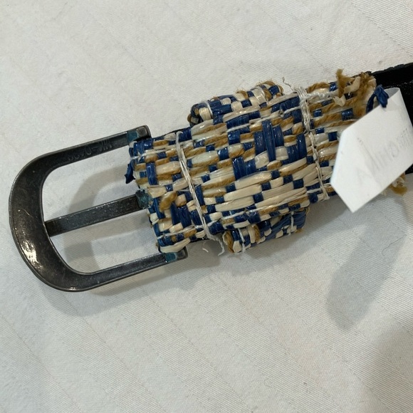 Blue and Cream Woven thin Belt with Metal Buckle about 43” long - Picture 4 of 9